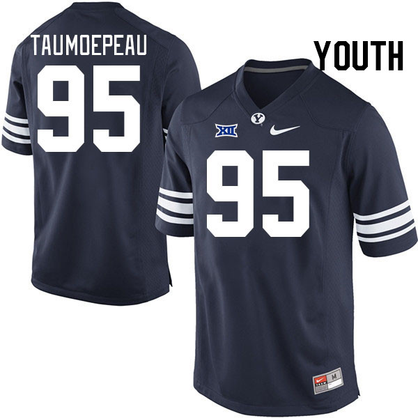 Youth #95 John Taumoepeau BYU Cougars College Football Jerseys Stitched Sale-Navy